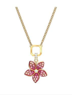 Swarovski Tropical Flower Pendant Necklace – Pink Crystal, Gold-Tone Plated